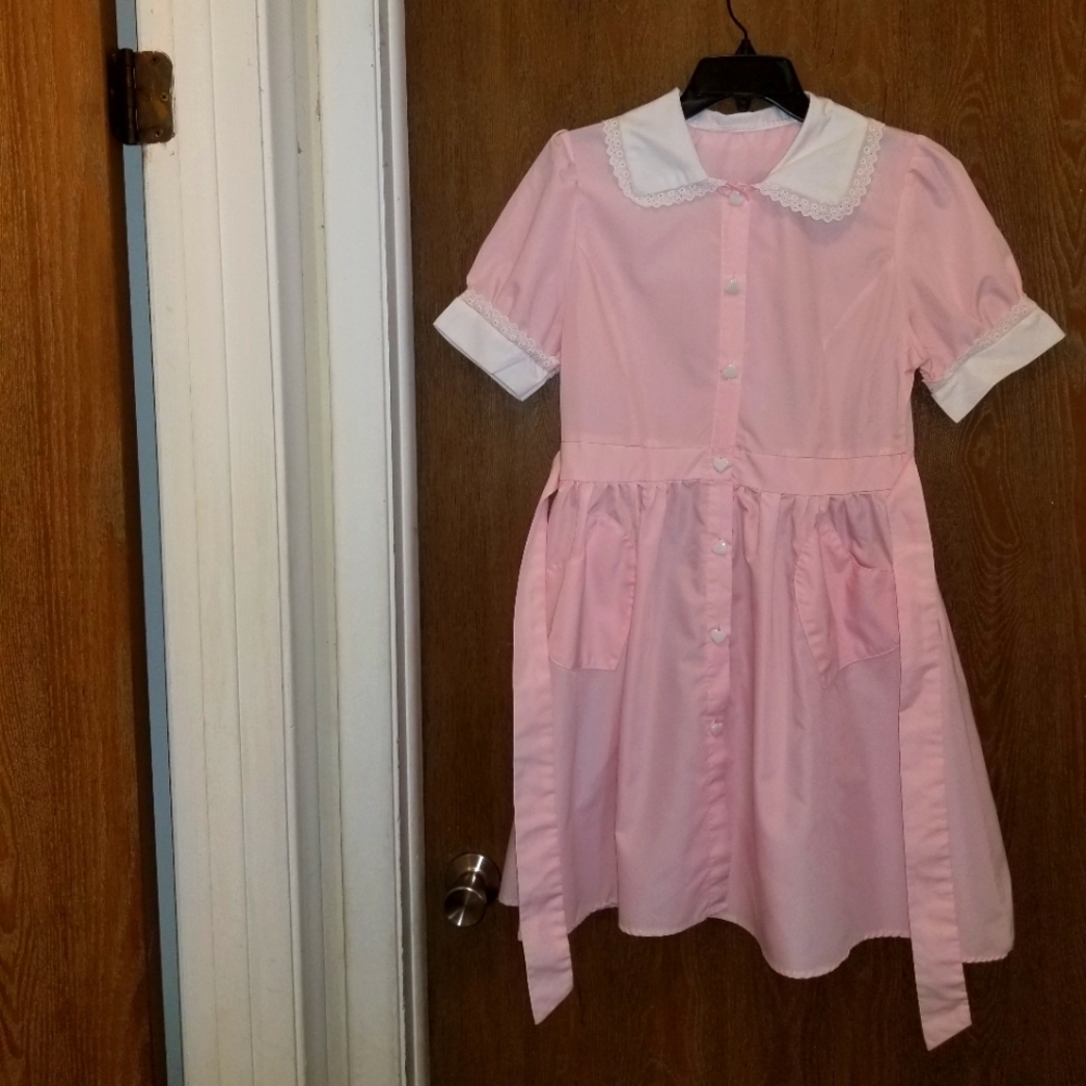 Light Pink Eyelet Trim Collared Dress